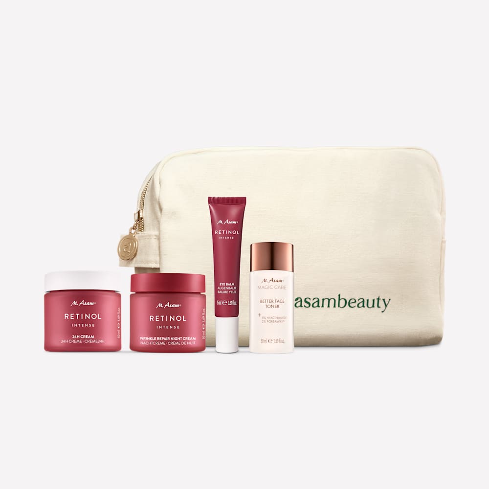 Glättende Retinol Pflegeroutine im Geschenkset 4-teilig mit Kosmetiktasche